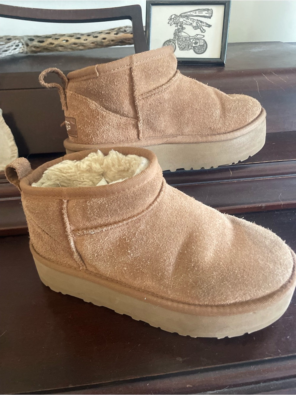 UGG Kids Suede Fleece-Lined ultra mini platform - Chestnut Tan